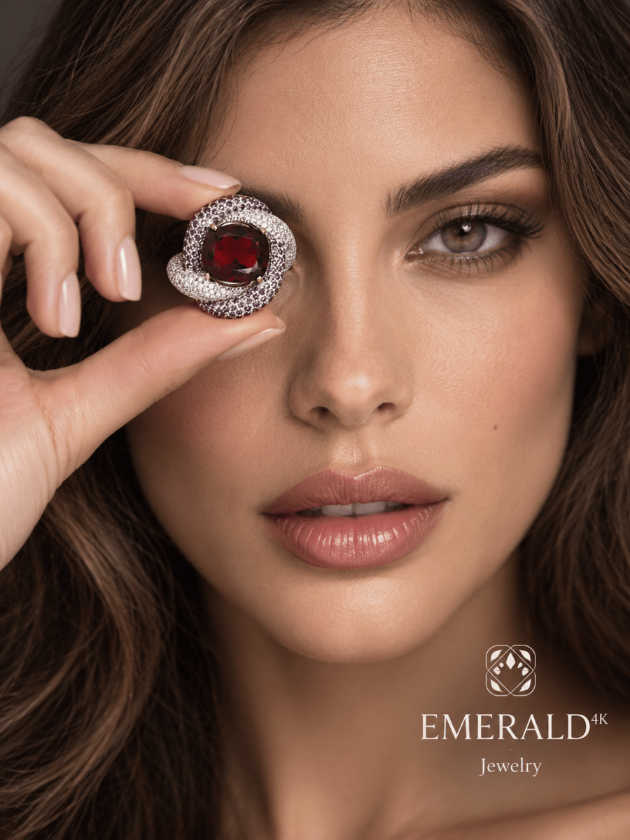 Bague Entourage en or blanc, grenat, améthystes et diamants - Castafiore