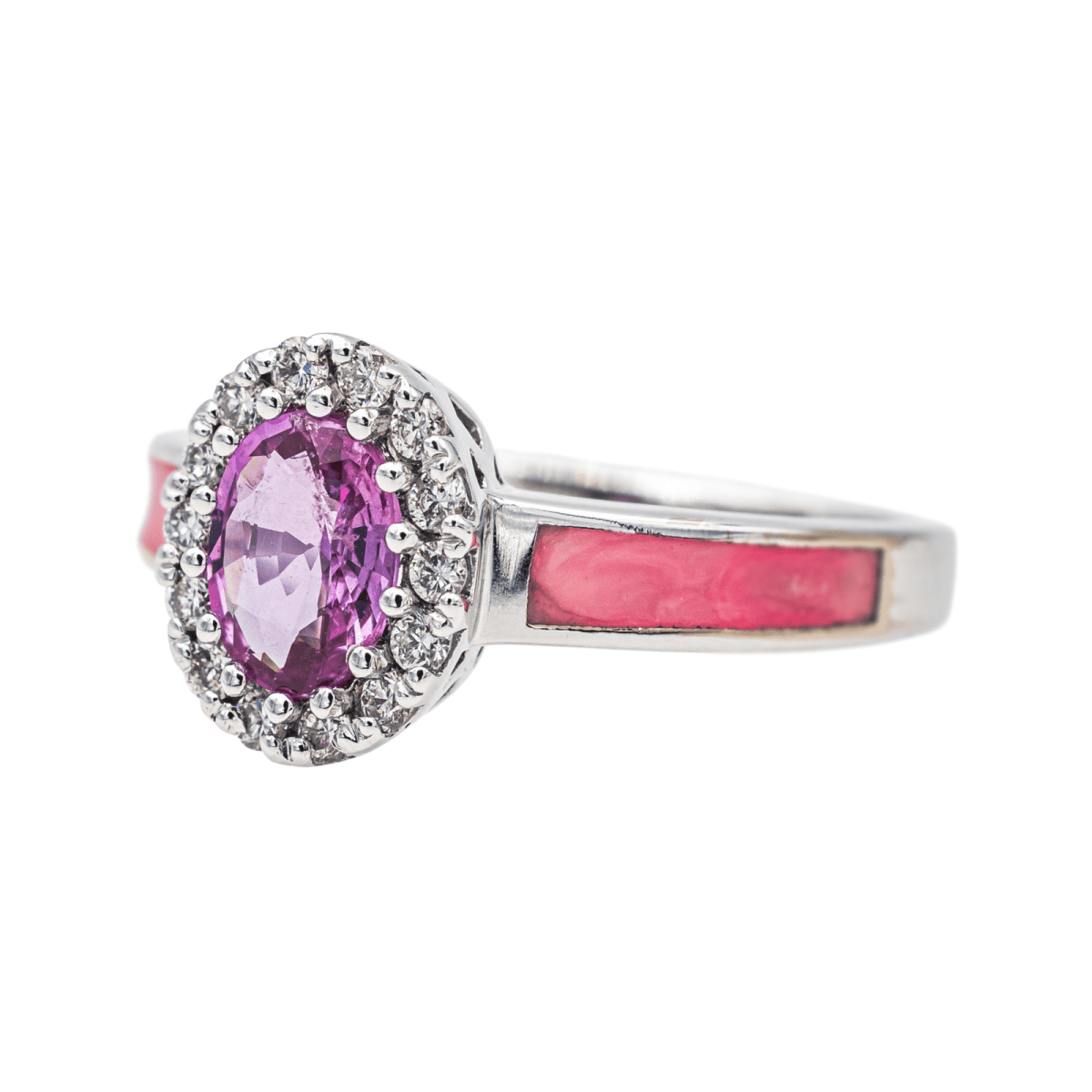 Bague Entourage en or blanc, laque, saphir et diamants - Castafiore