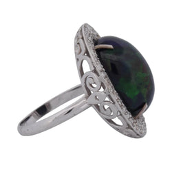 Bague Entourage en or blanc, opale et diamants - Castafiore