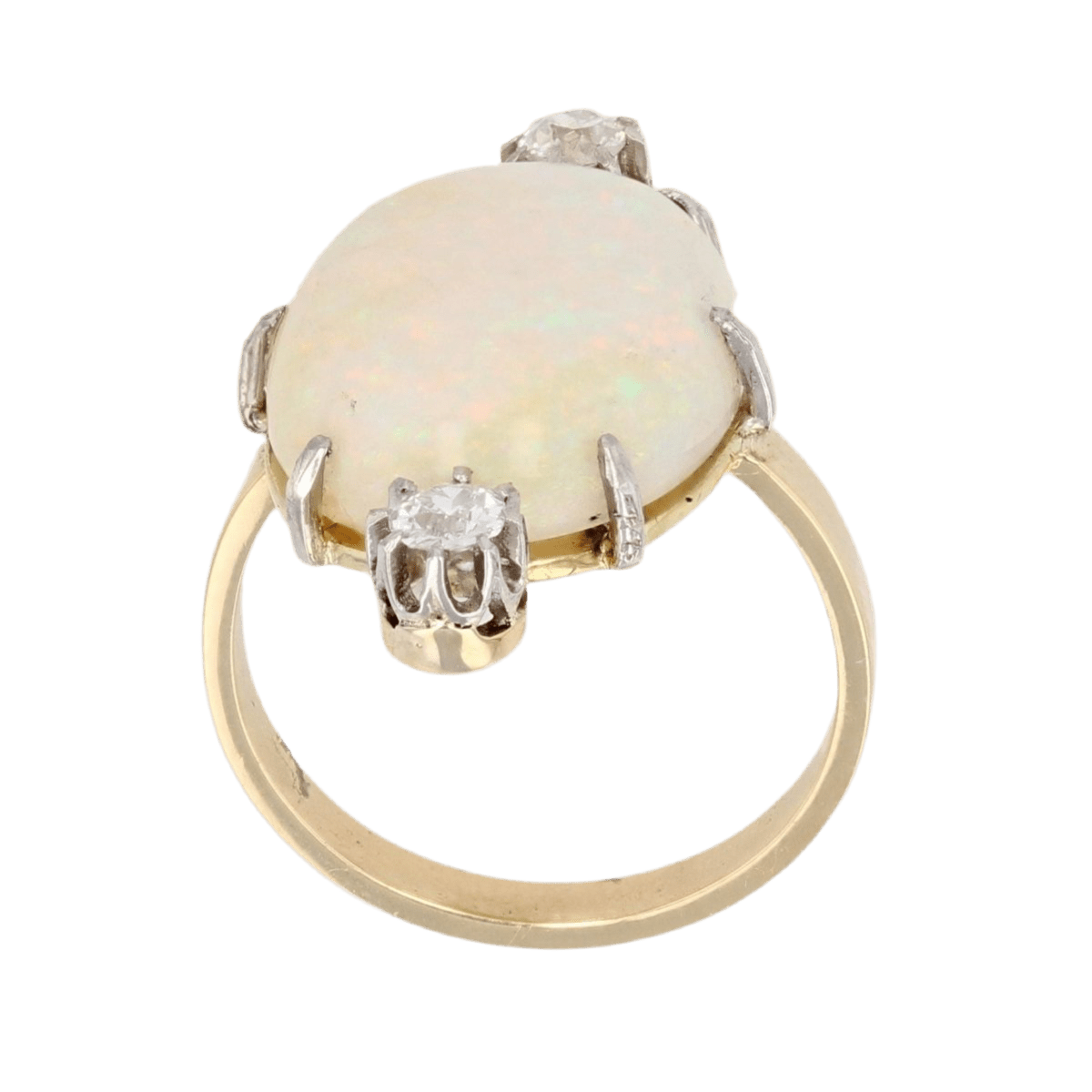 Bague Entourage en or blanc, opale et diamants - Castafiore