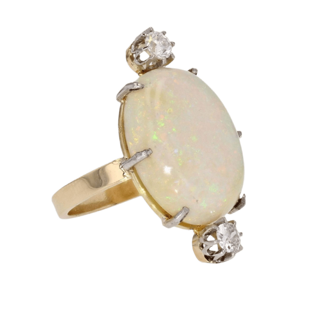 Bague Entourage en or blanc, opale et diamants - Castafiore