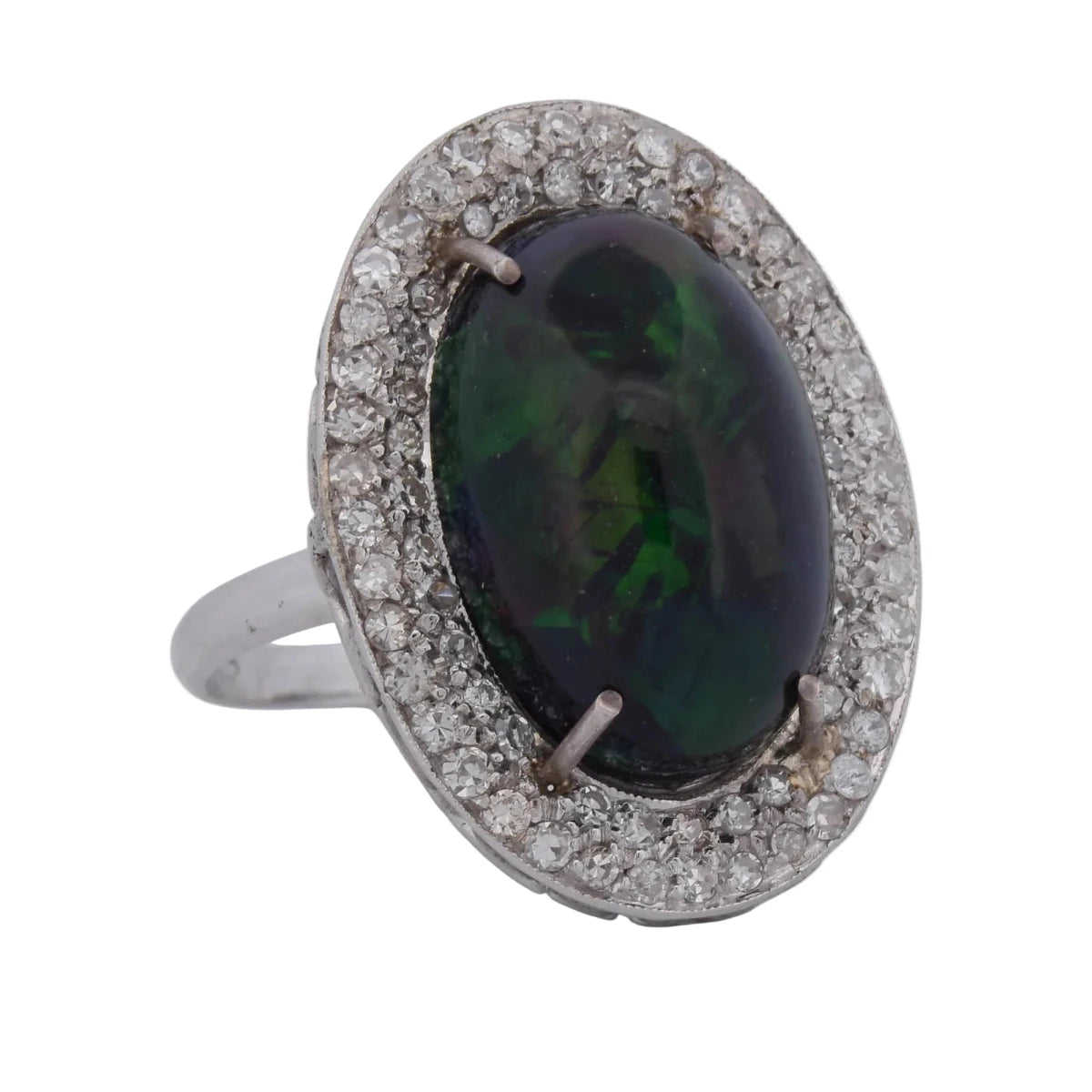 Bague Entourage en or blanc, opale et diamants - Castafiore