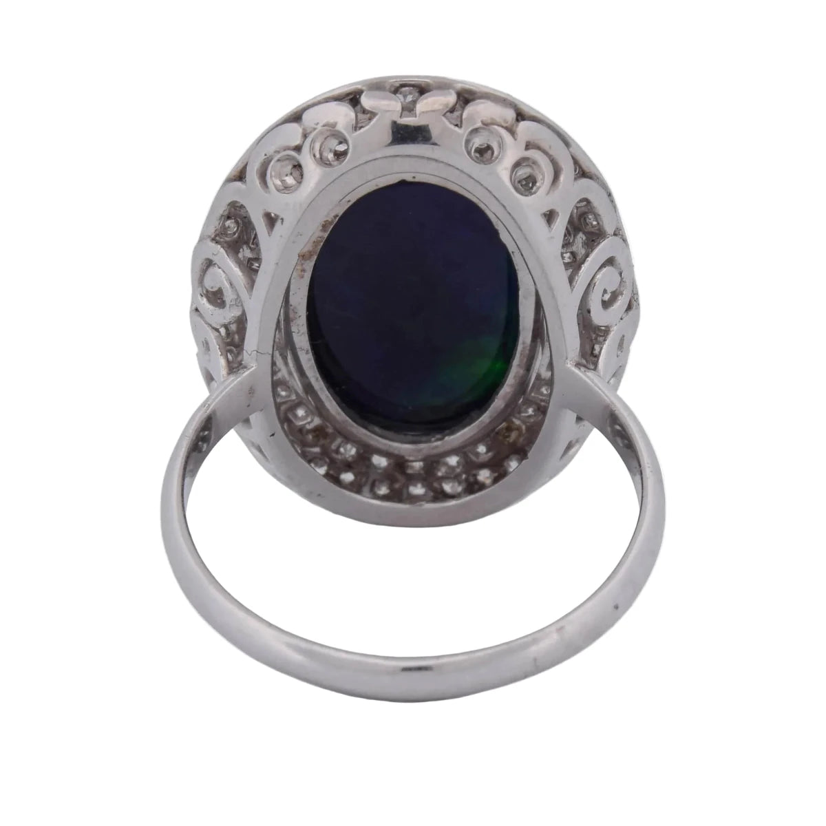 Bague Entourage en or blanc, opale et diamants - Castafiore