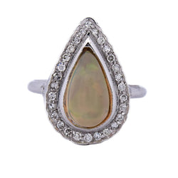 Bague Entourage en or blanc, opale et diamants - Castafiore