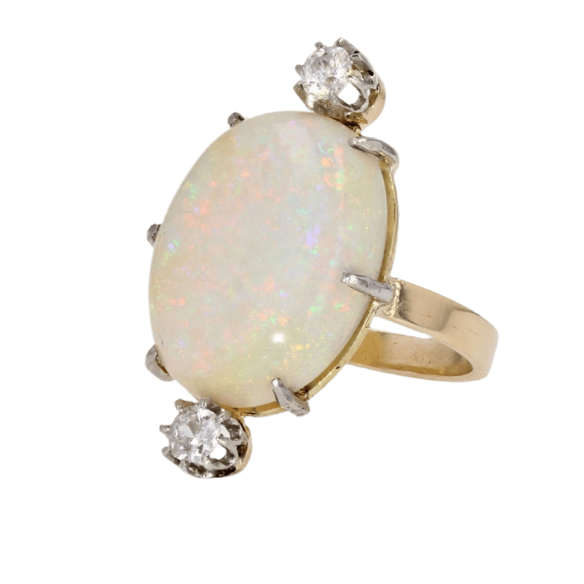 Bague Entourage en or blanc, opale et diamants - Castafiore