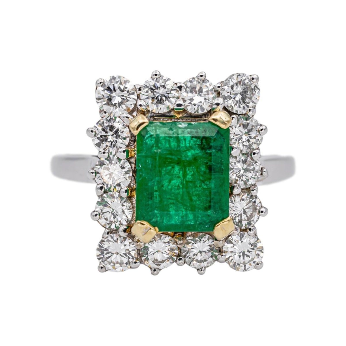 Bague Entourage en or blanc, or jaune, émeraude et diamants - Castafiore