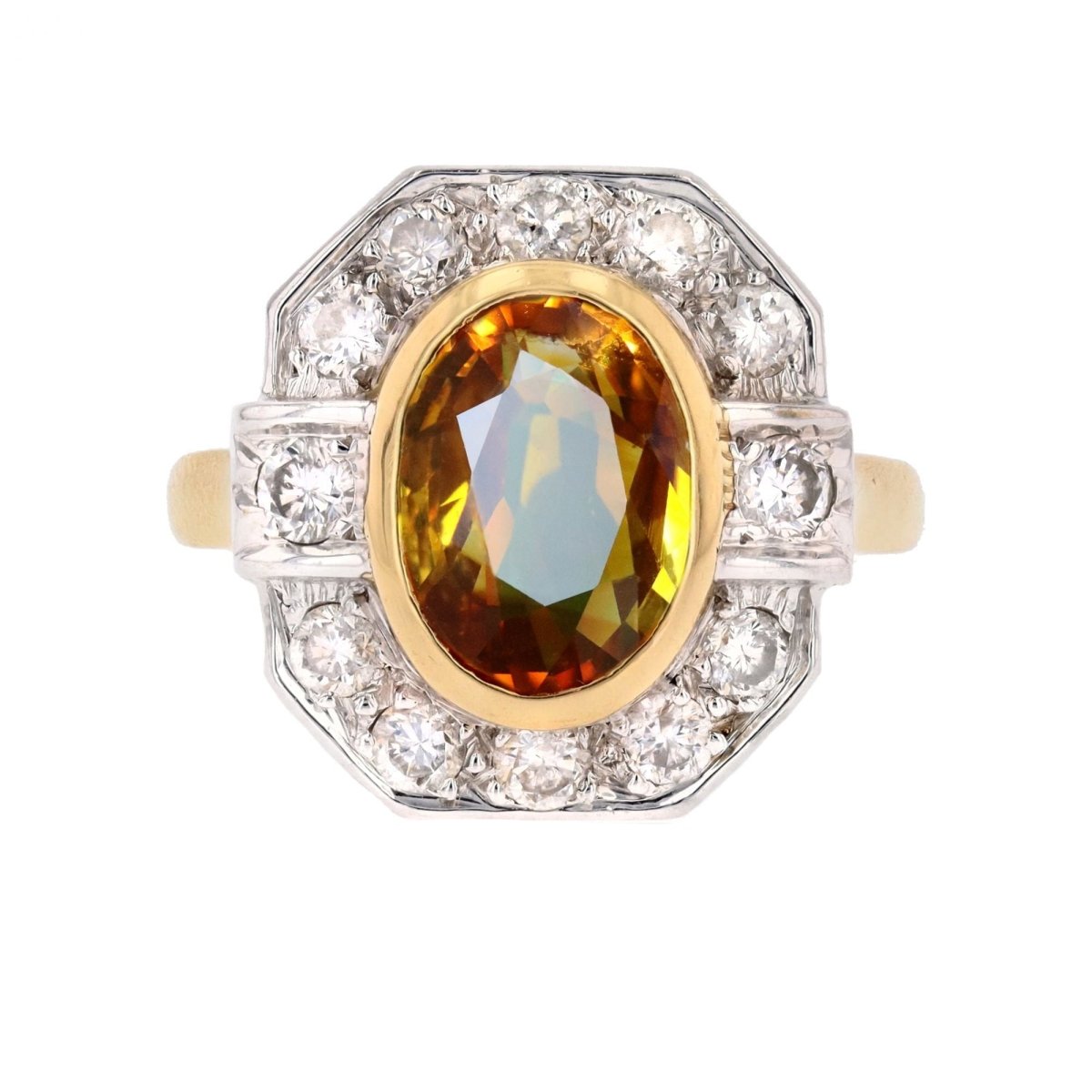 Bague Entourage en or blanc, or jaune, saphir et diamants - Castafiore