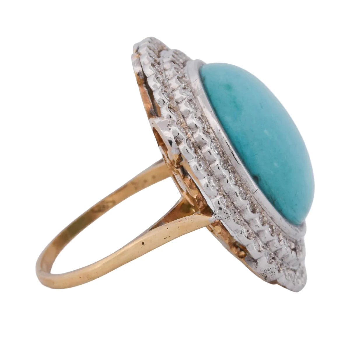 Bague Entourage en or blanc, or jaune, turquoise et diamants - Castafiore