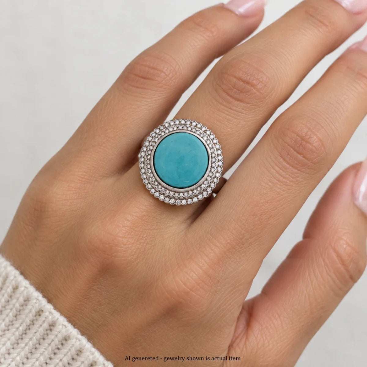 Bague Entourage en or blanc, or jaune, turquoise et diamants - Castafiore