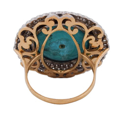 Bague Entourage en or blanc, or jaune, turquoise et diamants - Castafiore