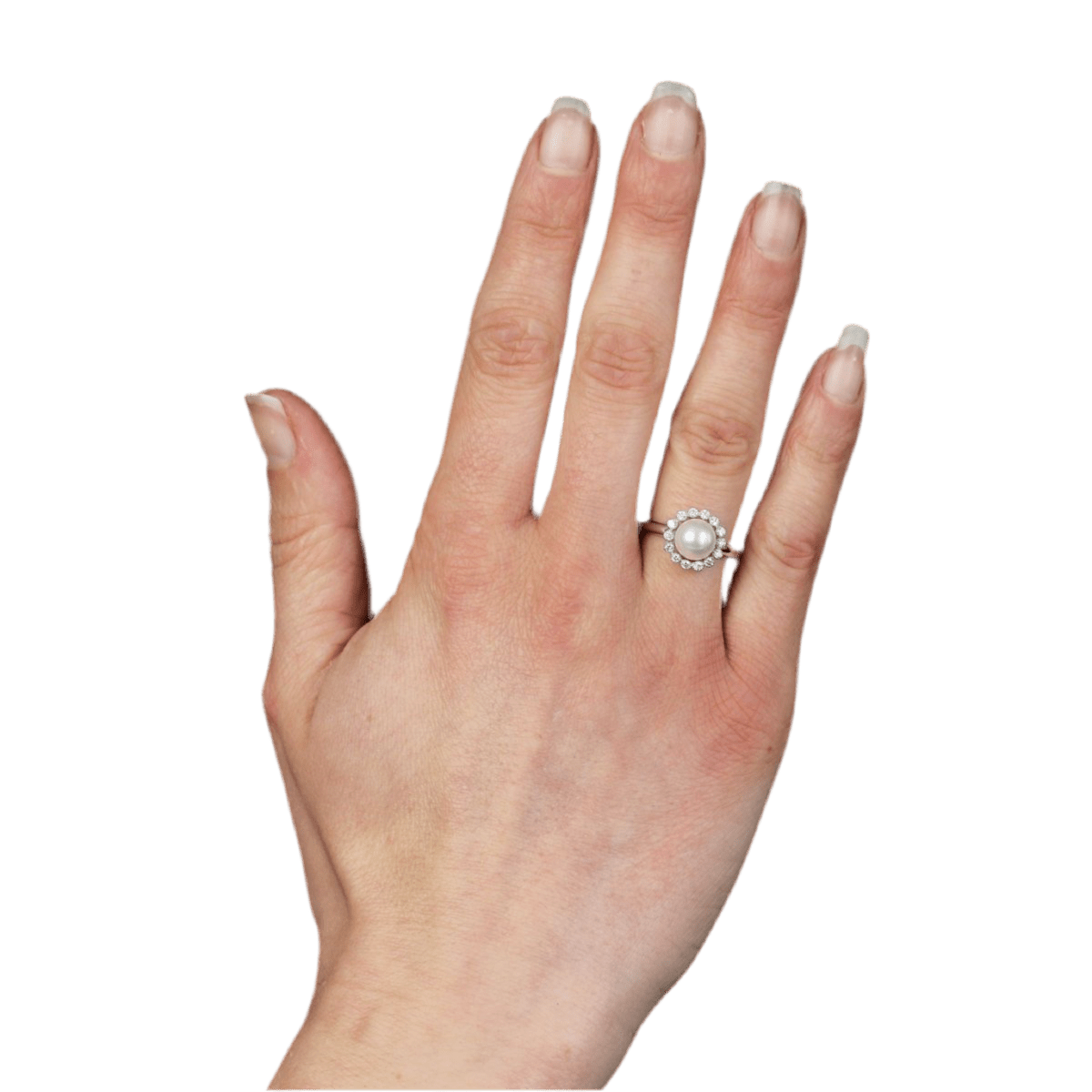 Bague Entourage en or blanc, perle et diamants - Castafiore