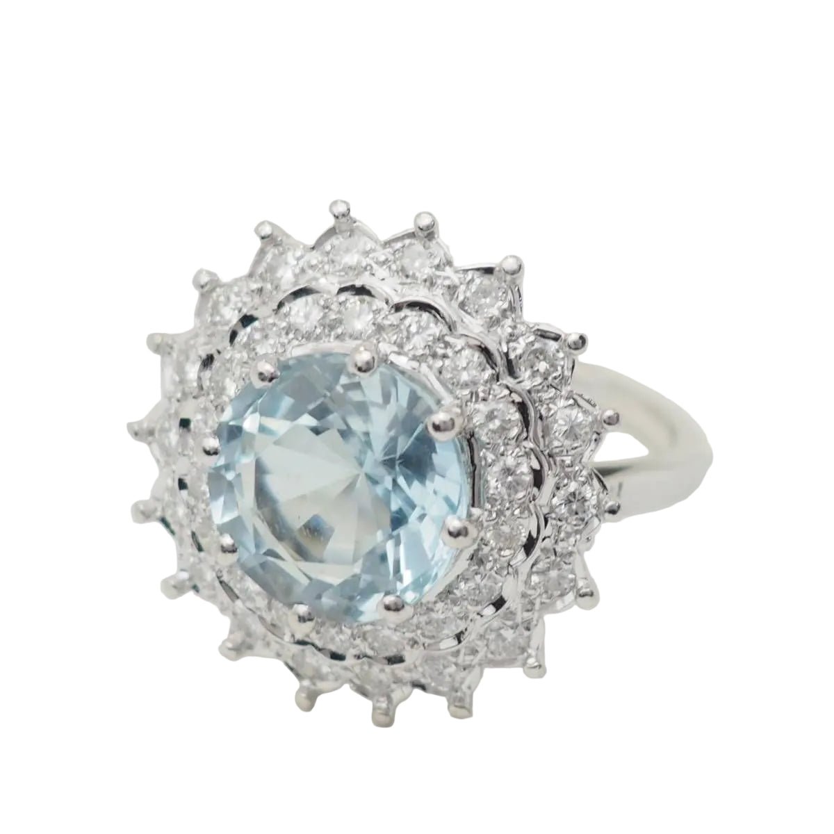 Bague Entourage en or blanc, platine, aigue - marine et diamants - Castafiore