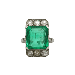 Bague Entourage en or blanc, platine, émeraude et diamants - Castafiore