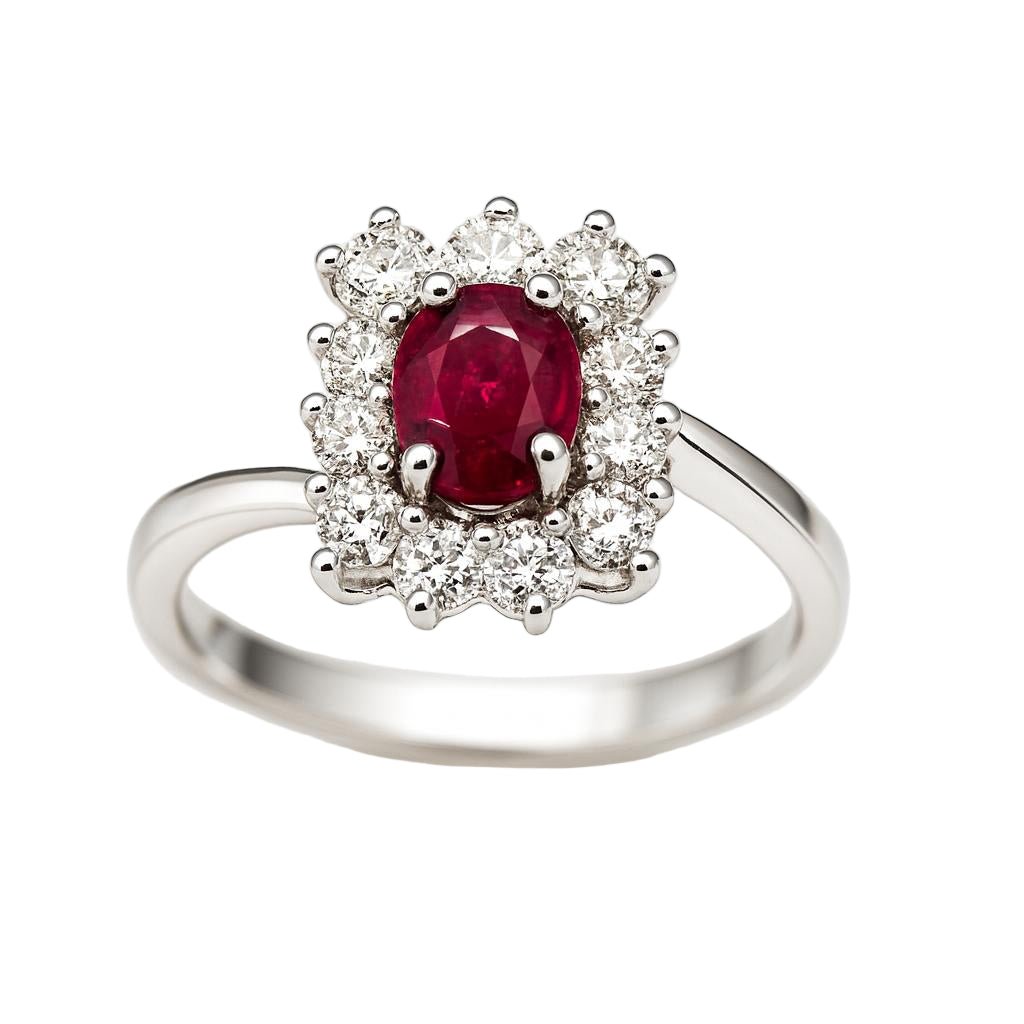 Bague Entourage en or blanc, rubis et diamants - Castafiore