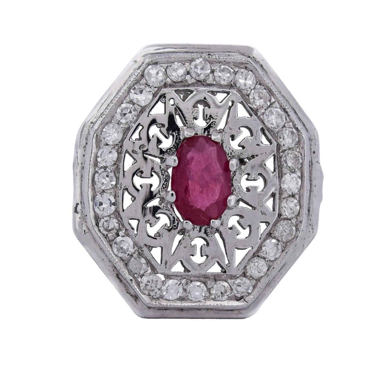 Bague Entourage en or blanc, rubis et diamants - Castafiore