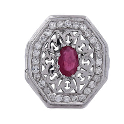 Bague Entourage en or blanc, rubis et diamants - Castafiore