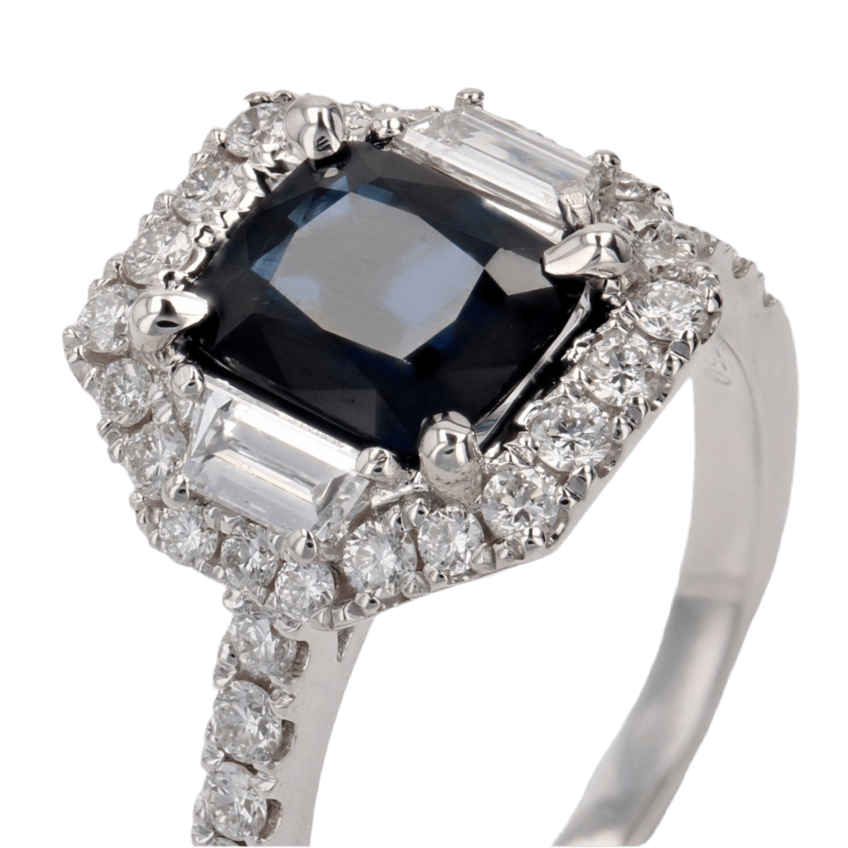 Bague Entourage en or blanc, saphir et diamants - Castafiore