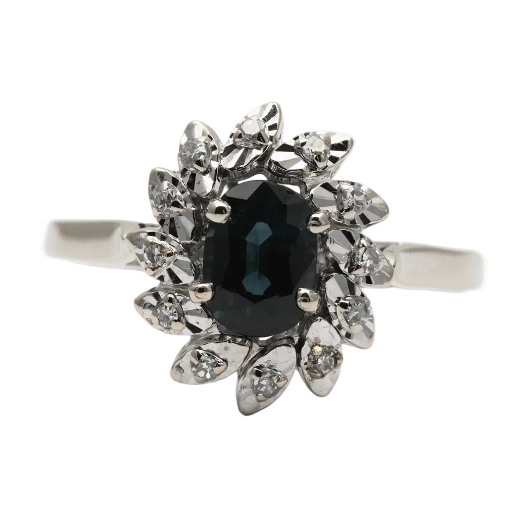 Bague Entourage en or blanc, saphir et diamants - Castafiore