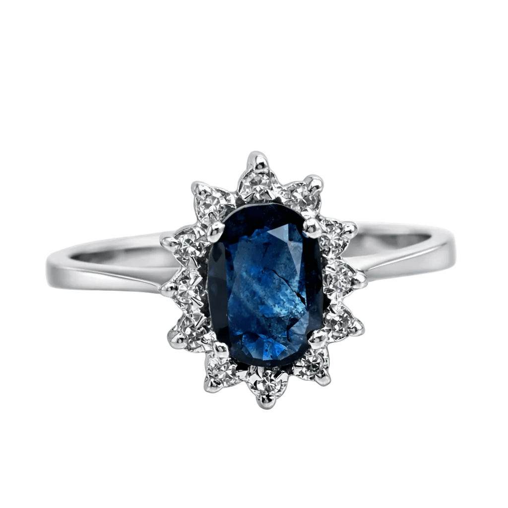 Bague Entourage en or blanc, saphir et diamants - Castafiore
