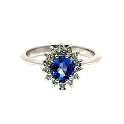 Bague Entourage en or blanc, saphir et diamants - Castafiore