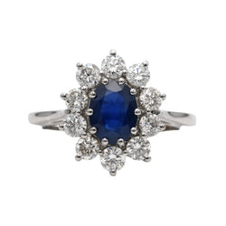 Bague Entourage en or blanc, saphir et diamants - Castafiore