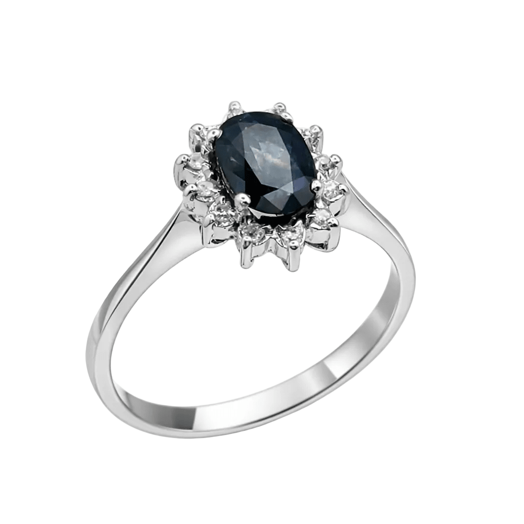 Bague Entourage en or blanc, saphir et diamants - Castafiore