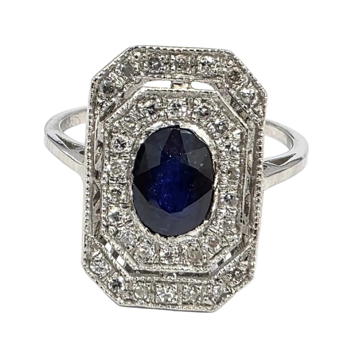 Bague Entourage en or blanc, saphir et diamants - Castafiore
