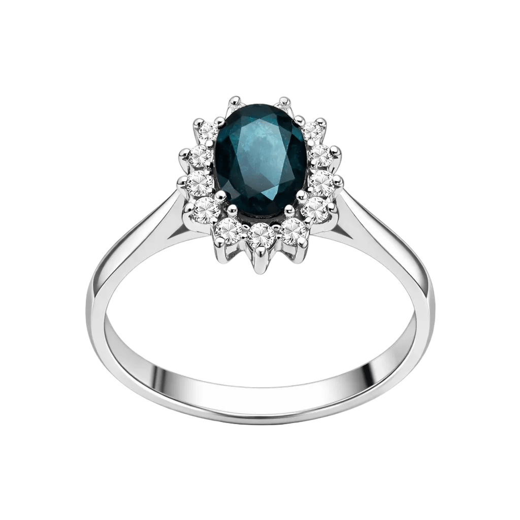 Bague Entourage en or blanc, saphir et diamants - Castafiore