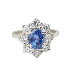 Bague entourage en or blanc, saphir et diamants - Castafiore