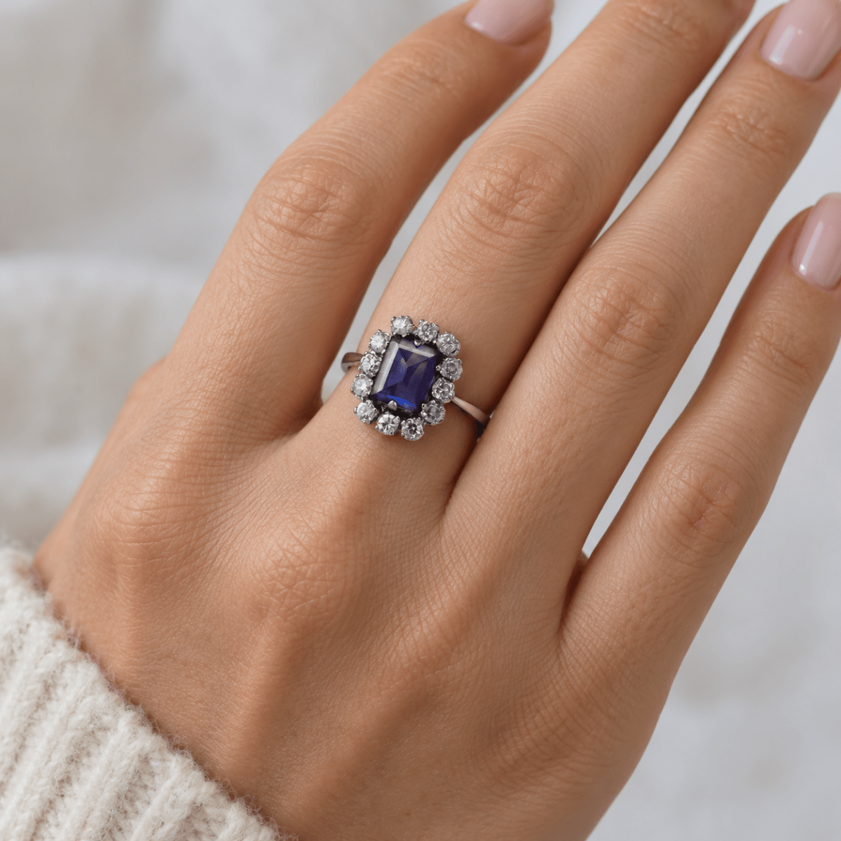 Bague Entourage en or blanc, saphir et diamants - Castafiore