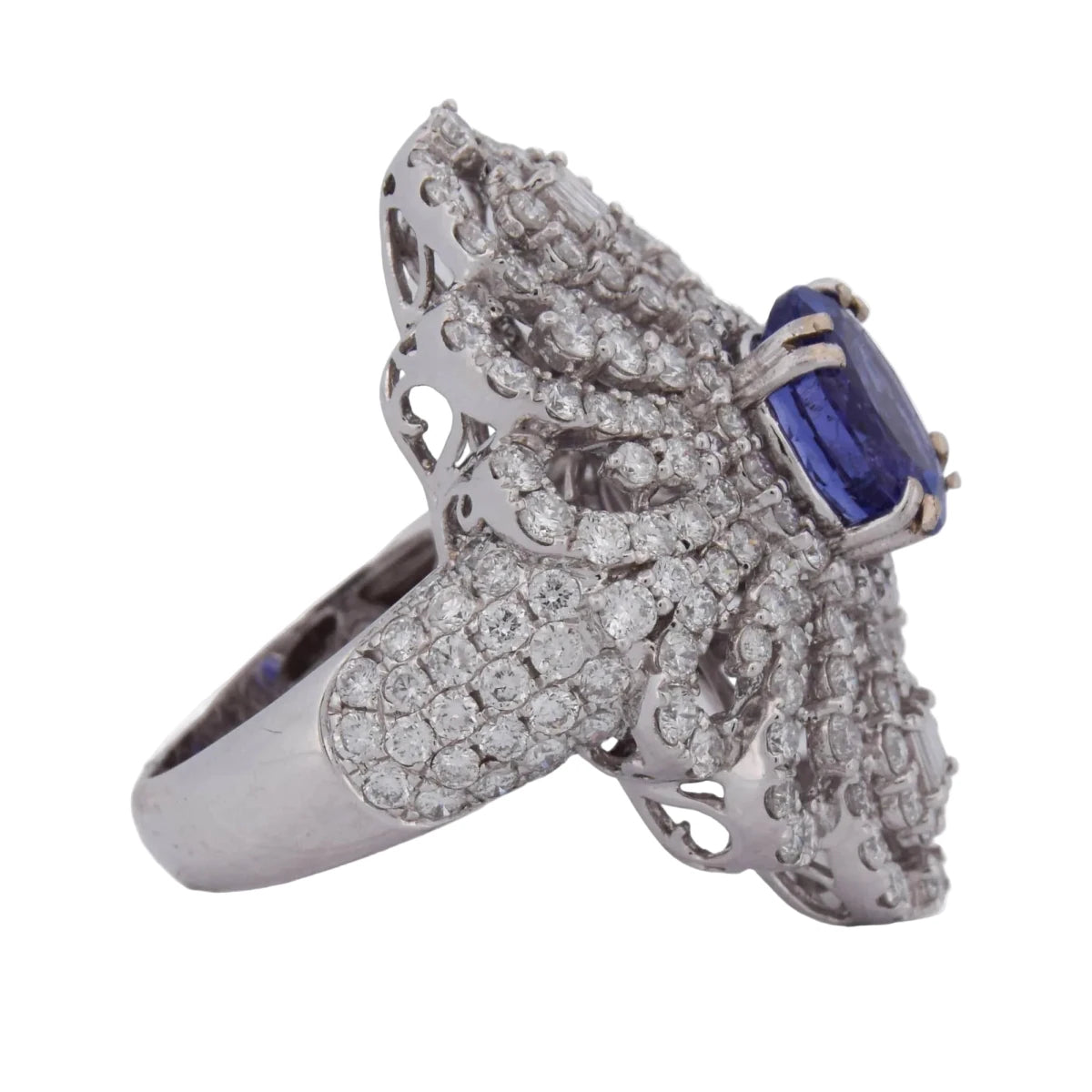 Bague Entourage en or blanc, tanzanite et diamants - Castafiore