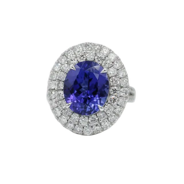 Bague Entourage en or blanc, tanzanite et diamants - Castafiore