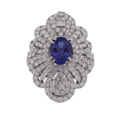 Bague Entourage en or blanc, tanzanite et diamants - Castafiore