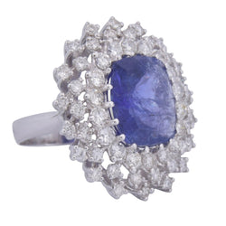 Bague Entourage en or blanc, tanzanite et diamants - Castafiore