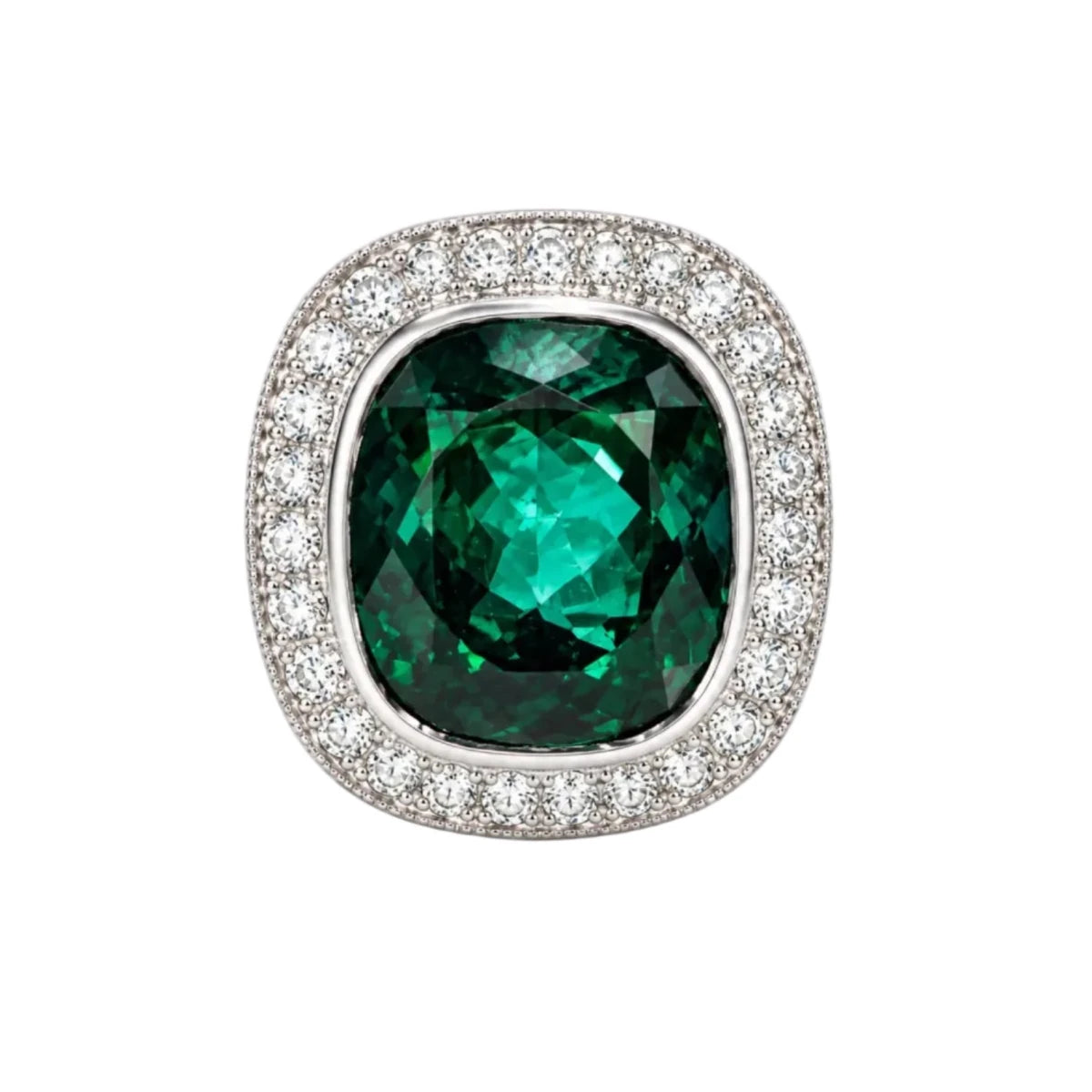 Bague Entourage en or blanc, tourmaline et diamants - Castafiore