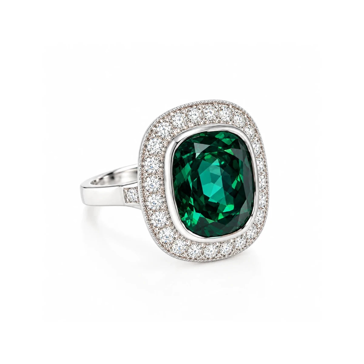 Bague Entourage en or blanc, tourmaline et diamants - Castafiore