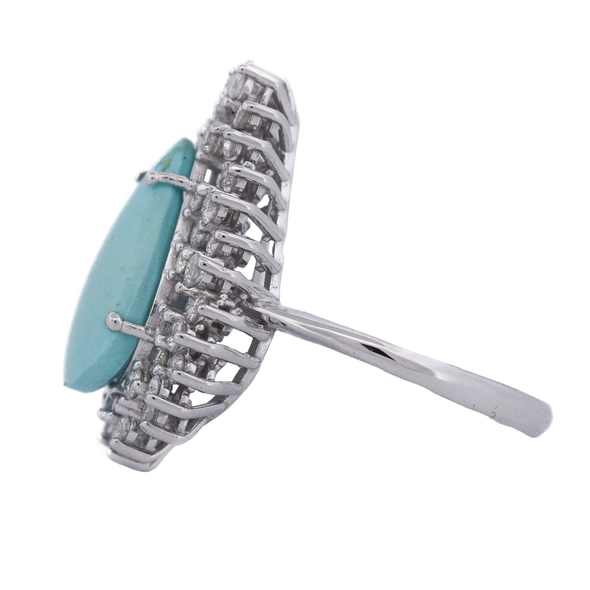 Bague Entourage en or blanc, turquoise et diamants - Castafiore