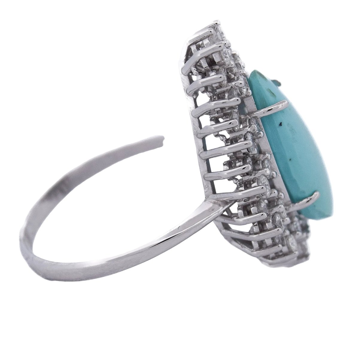Bague Entourage en or blanc, turquoise et diamants - Castafiore