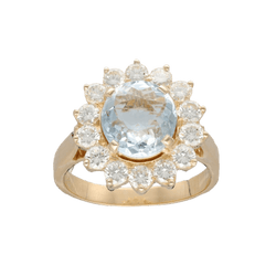 Bague Entourage en or jaune, aigue - marine et diamants - Castafiore