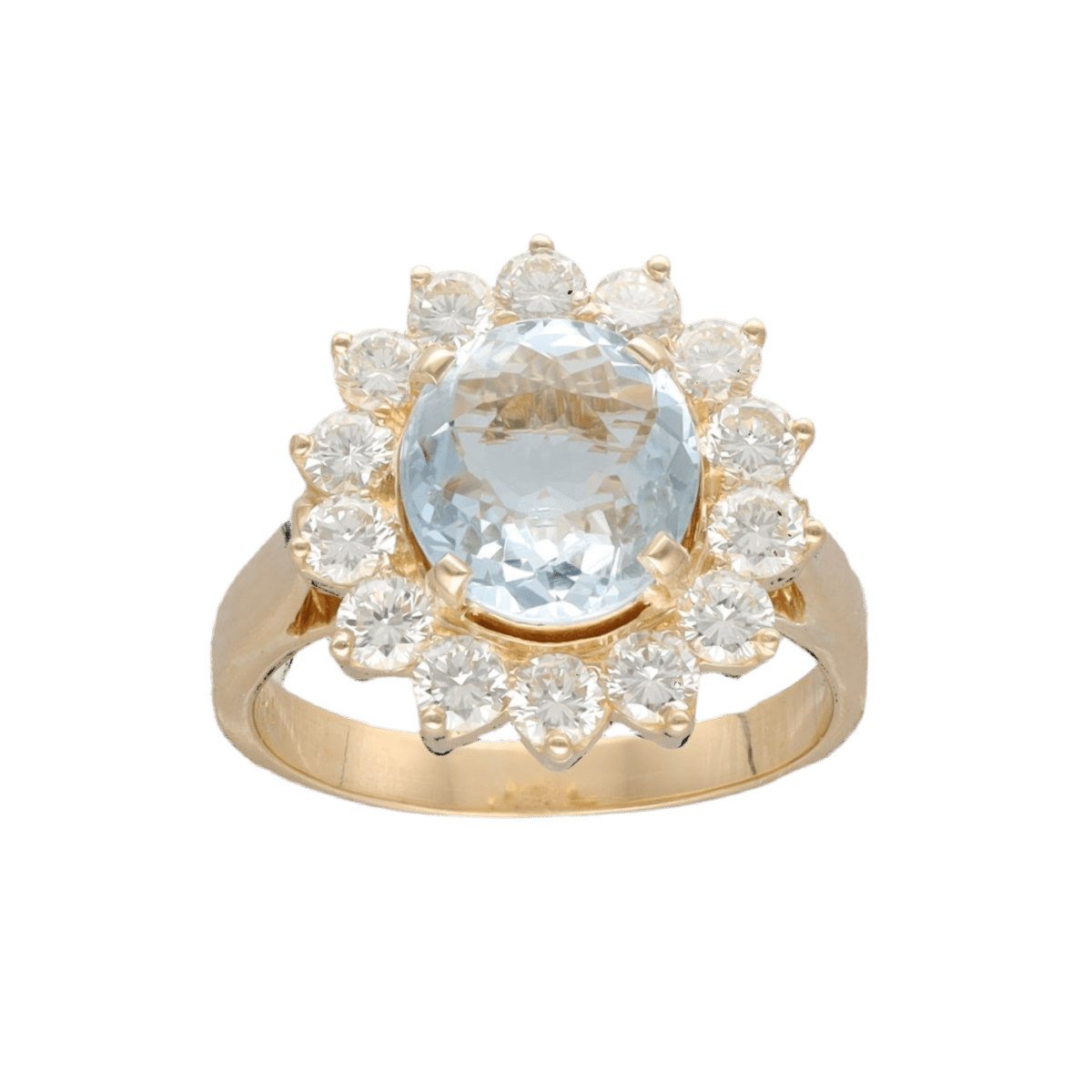 Bague Entourage en or jaune, aigue - marine et diamants - Castafiore