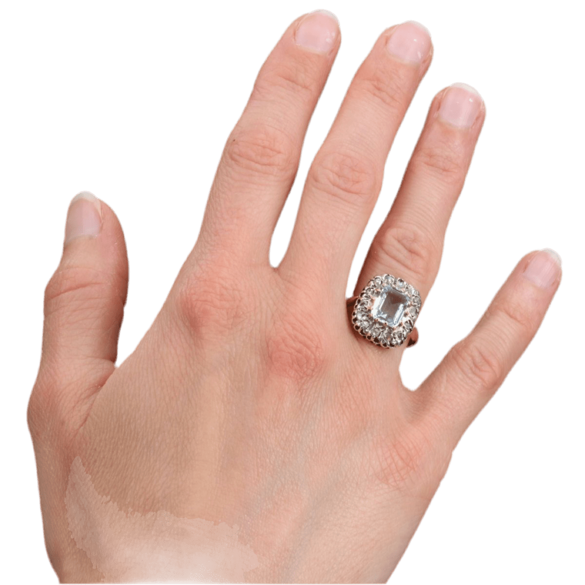 Bague Entourage en or jaune, argent, aigue - marine et diamants - Castafiore