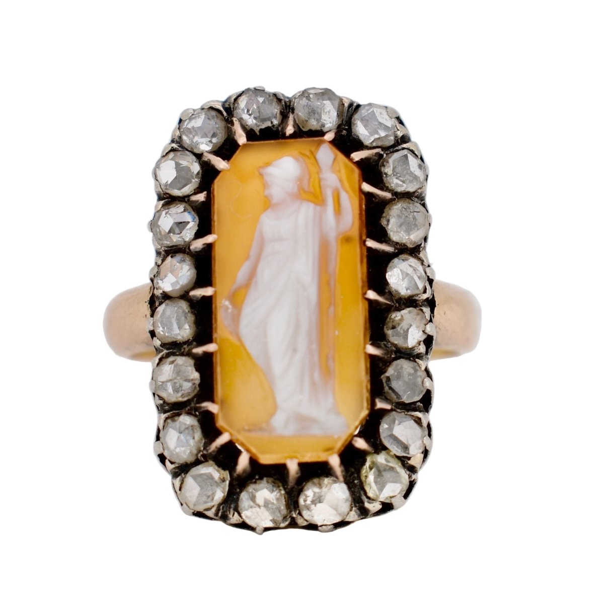 Bague Entourage en or jaune, argent, camée et diamants - Castafiore