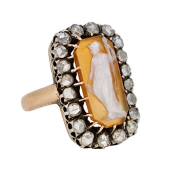 Bague Entourage en or jaune, argent, camée et diamants - Castafiore