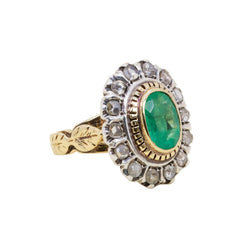 Bague Entourage en or jaune, argent, émeraude et diamants - Castafiore