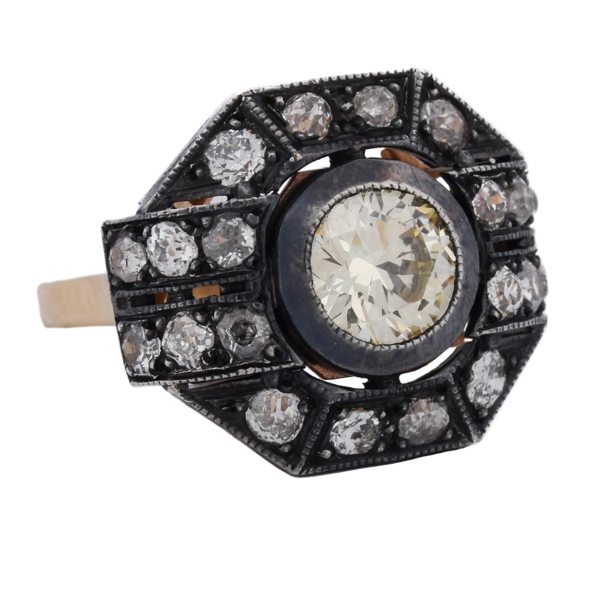 Bague Entourage en or jaune, argent et diamants - Castafiore