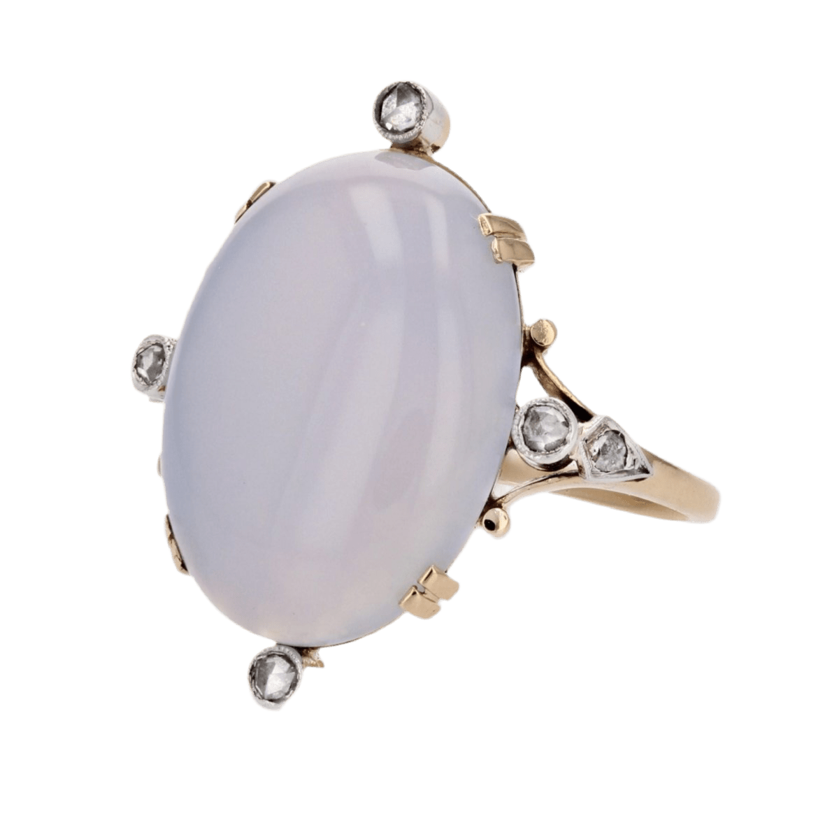 Bague Entourage en or jaune, calcédoine et diamants - Castafiore