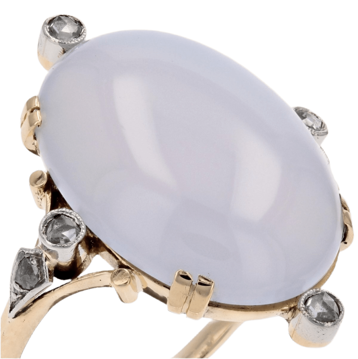 Bague Entourage en or jaune, calcédoine et diamants - Castafiore