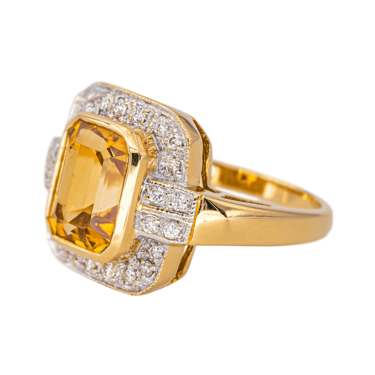 Bague Entourage en or jaune, citrine et diamants - Castafiore