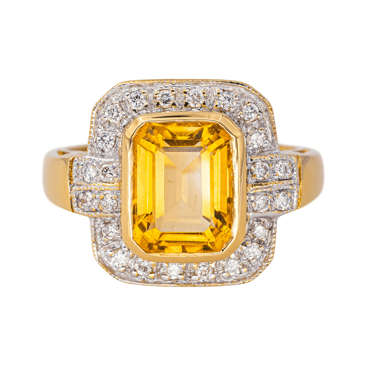 Bague Entourage en or jaune, citrine et diamants - Castafiore
