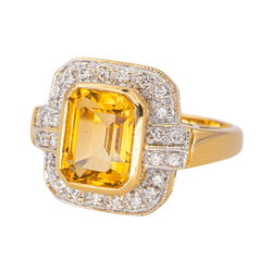 Bague Entourage en or jaune, citrine et diamants - Castafiore